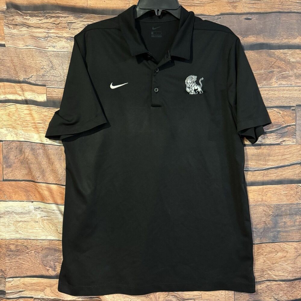Nike Large Men's Black Polo Shirt Performance Golf Lion Logo Team Collegiate